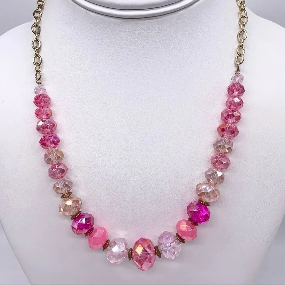 Ali Khan Pink Faceted AB Beaded Necklace
